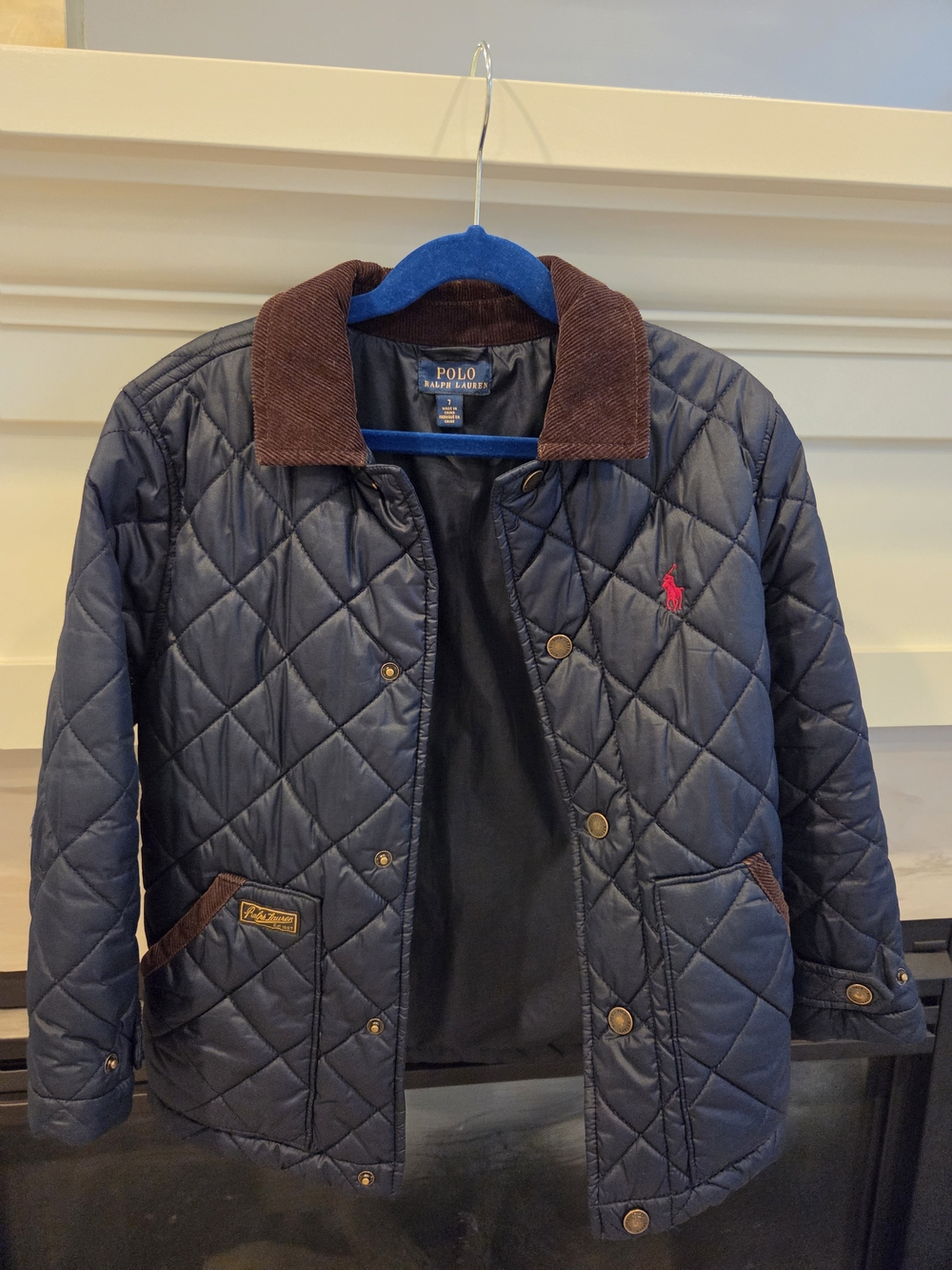 Polo by Ralph Lauren Navy Quilted Jacket with Brown Corduroy Collar